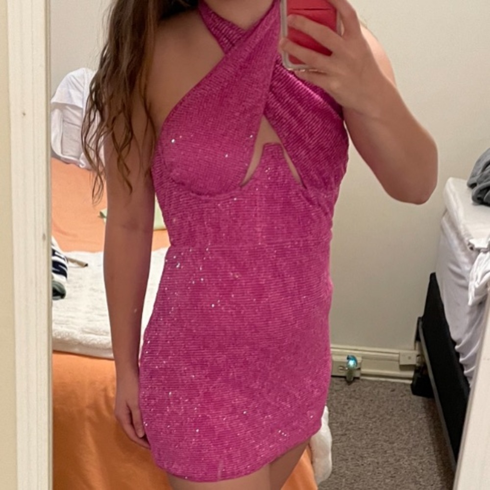 Pink Sequine Mini Dress